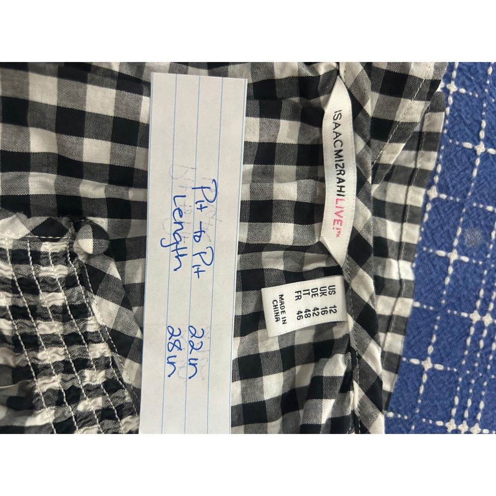 Isaac Mizrahi Live! Women 12 Black Gingham Floral Embroidered 3/4 Sleeve Top - Picture 6 of 6